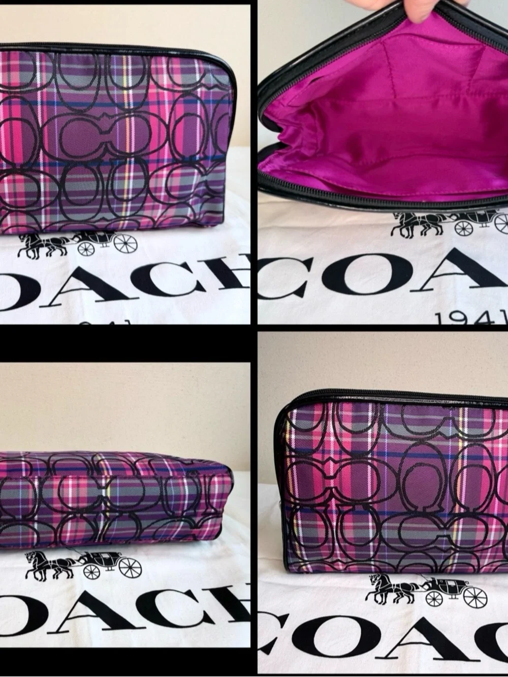 Coach Poppy Plaid Trio — Satchel + Wallet + Makeup Case - EUC + Dust Bag